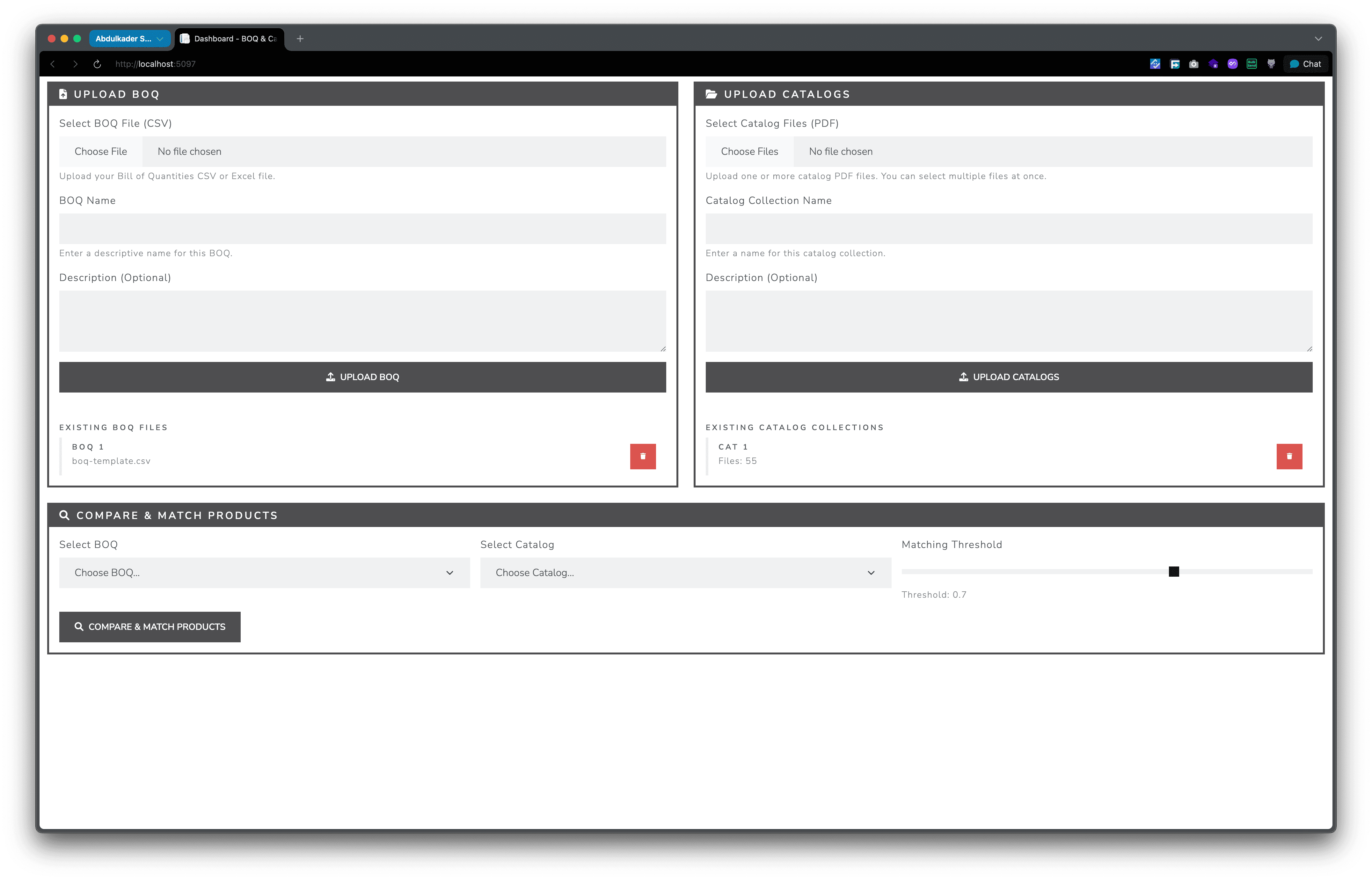 Effortlessly manage, upload, and match BOQ and catalog files. Streamline your project workflow with easy product comparison and organization.