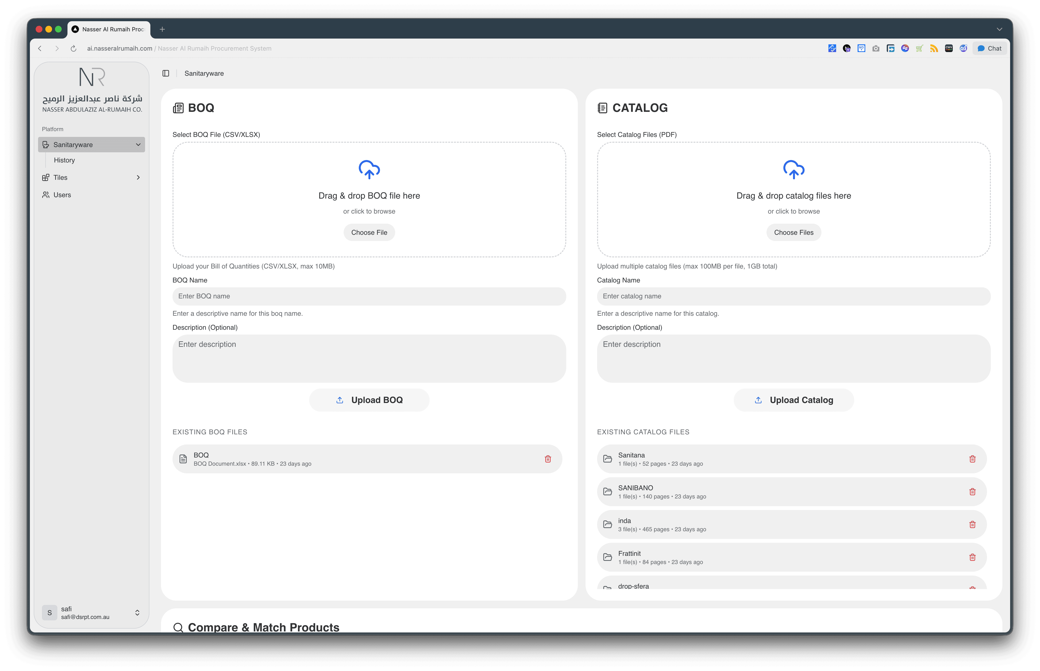 BOQ & Catalog Management Dashboard: Streamlined Product Comparison and Workflow