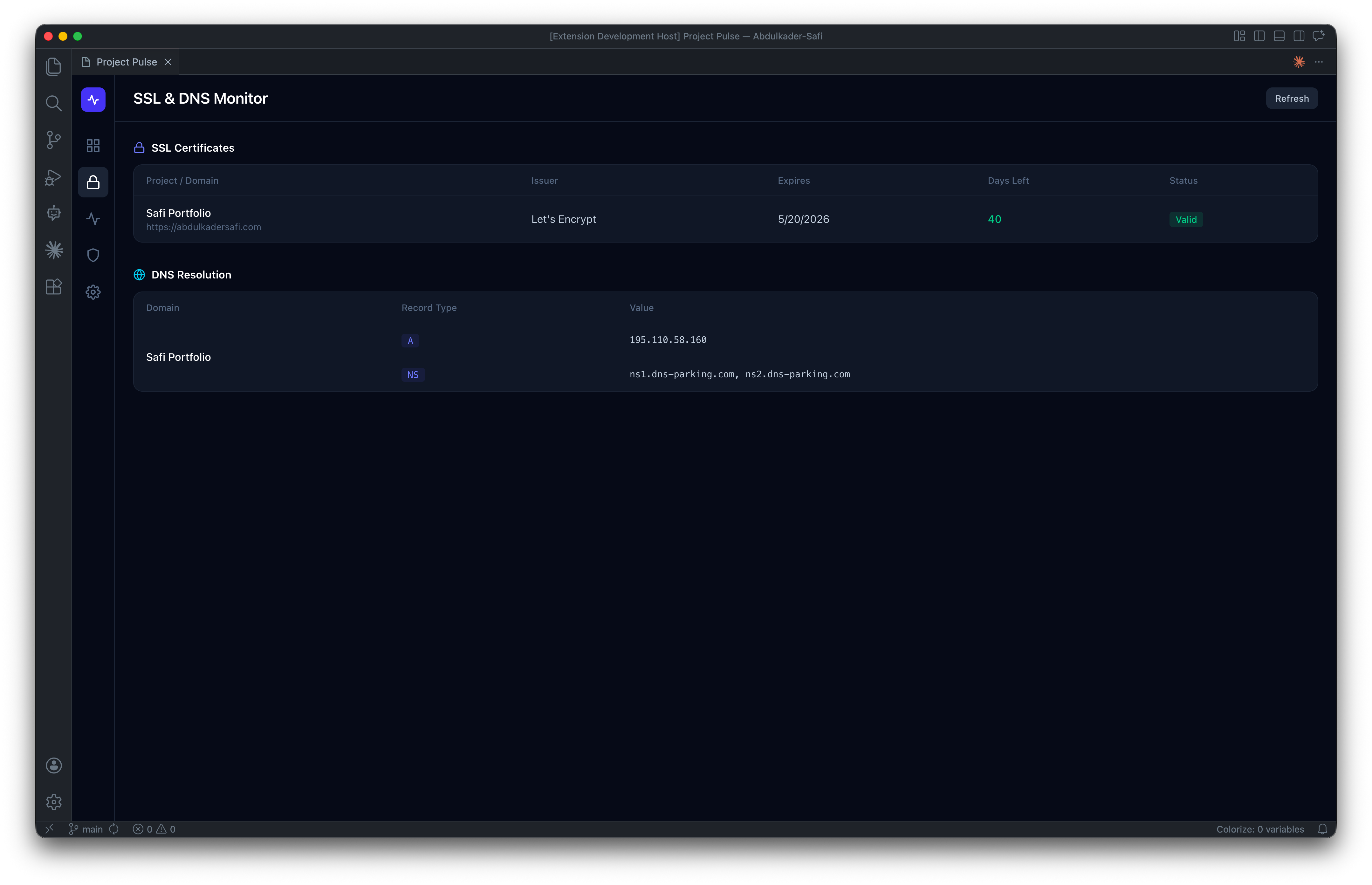 Project Pulse: Health Monitoring for VS Code screenshot
