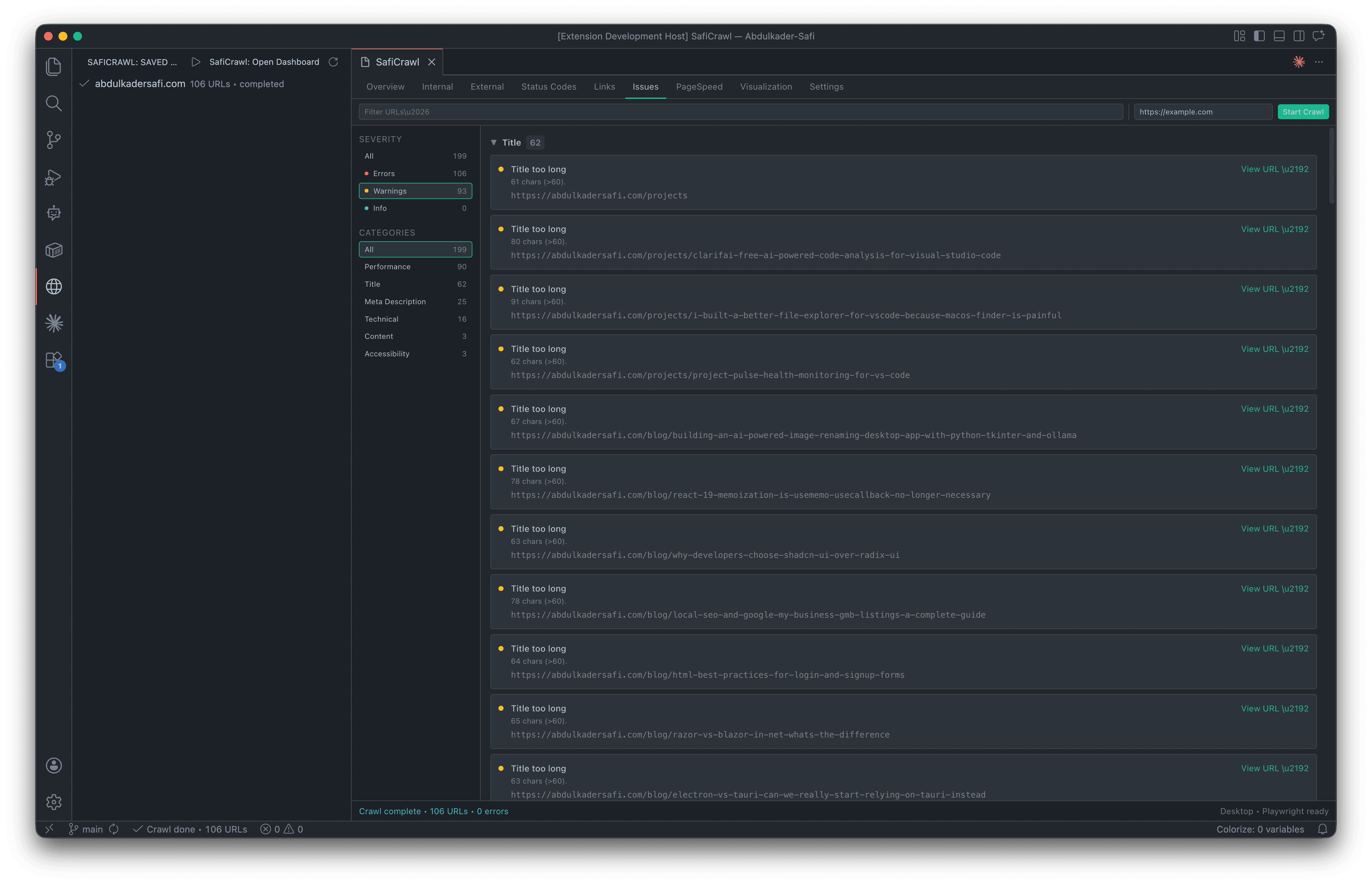 SafiCrawl: In-Editor Website Crawler & SEO Auditor for VS Code screenshot