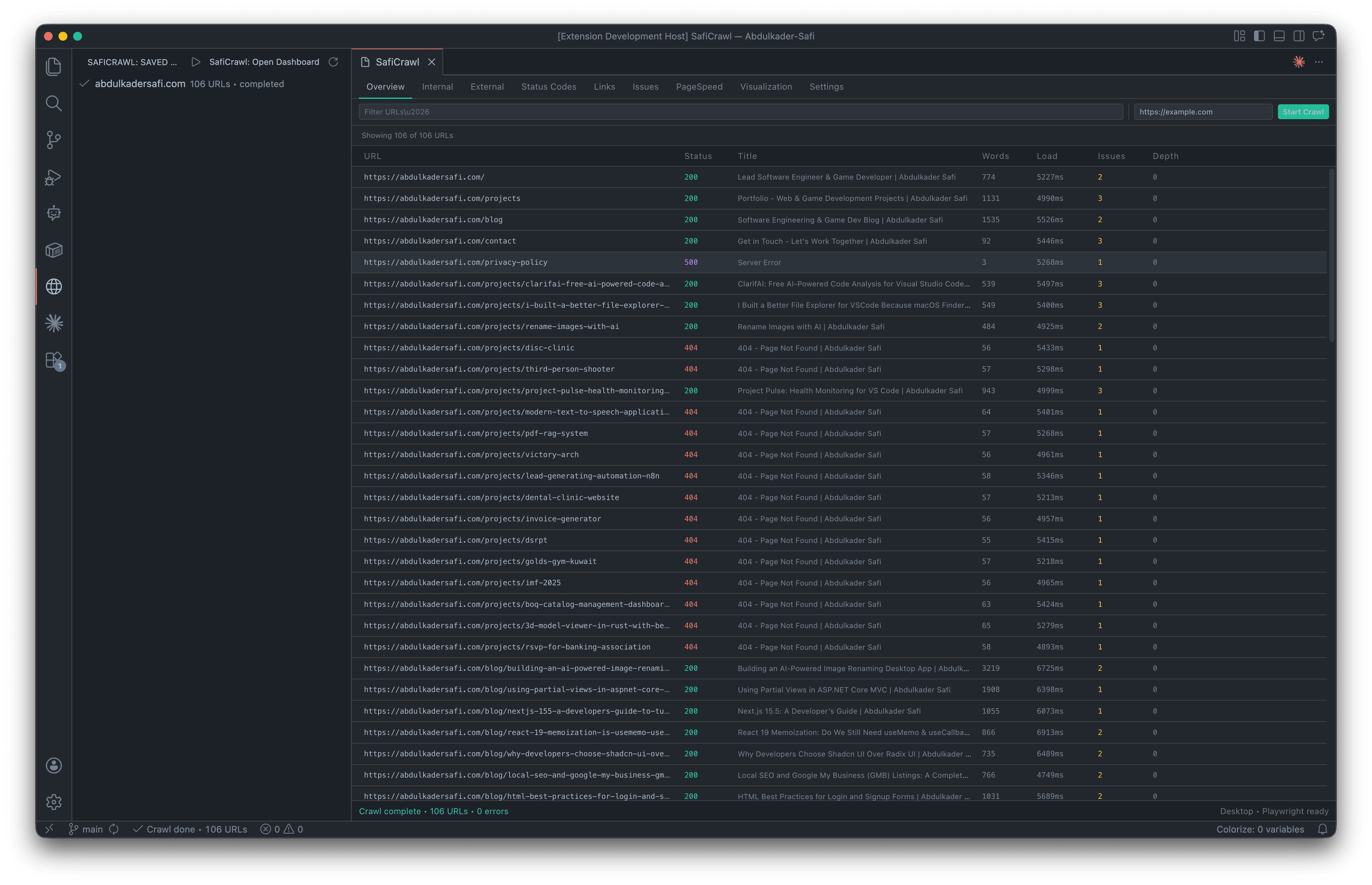 SafiCrawl: In-Editor Website Crawler & SEO Auditor for VS Code screenshot