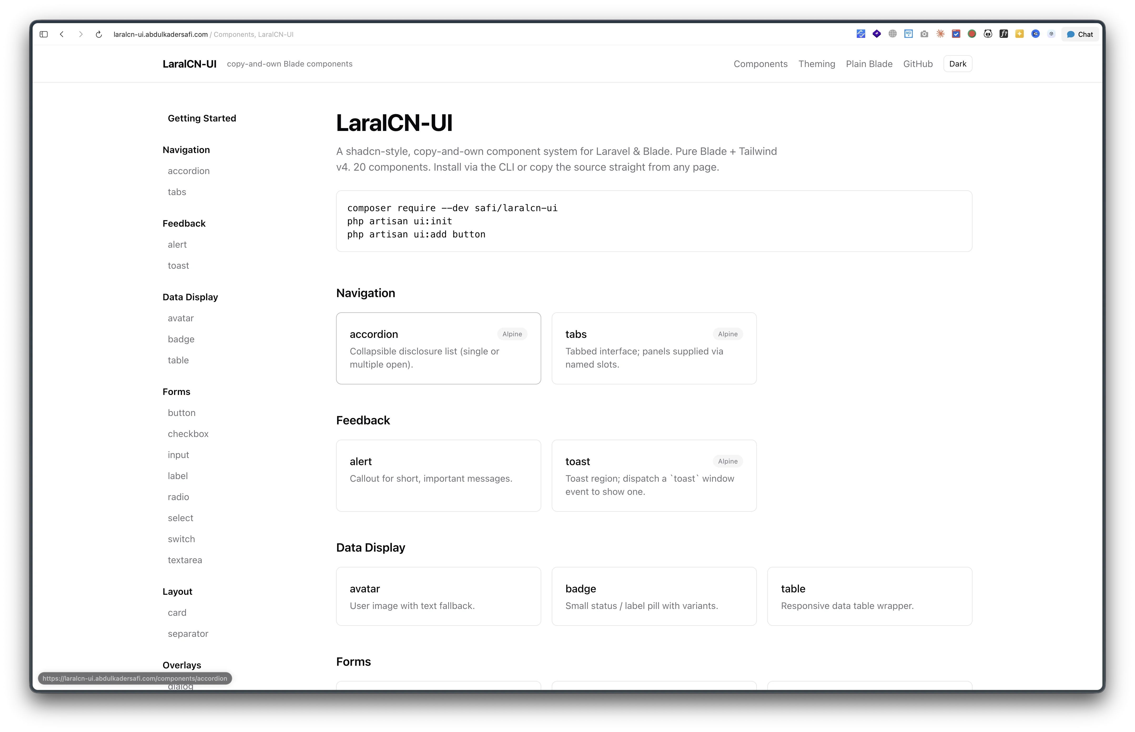 LaralCN-UI: A shadcn-style copy-and-own Blade component system for Laravel