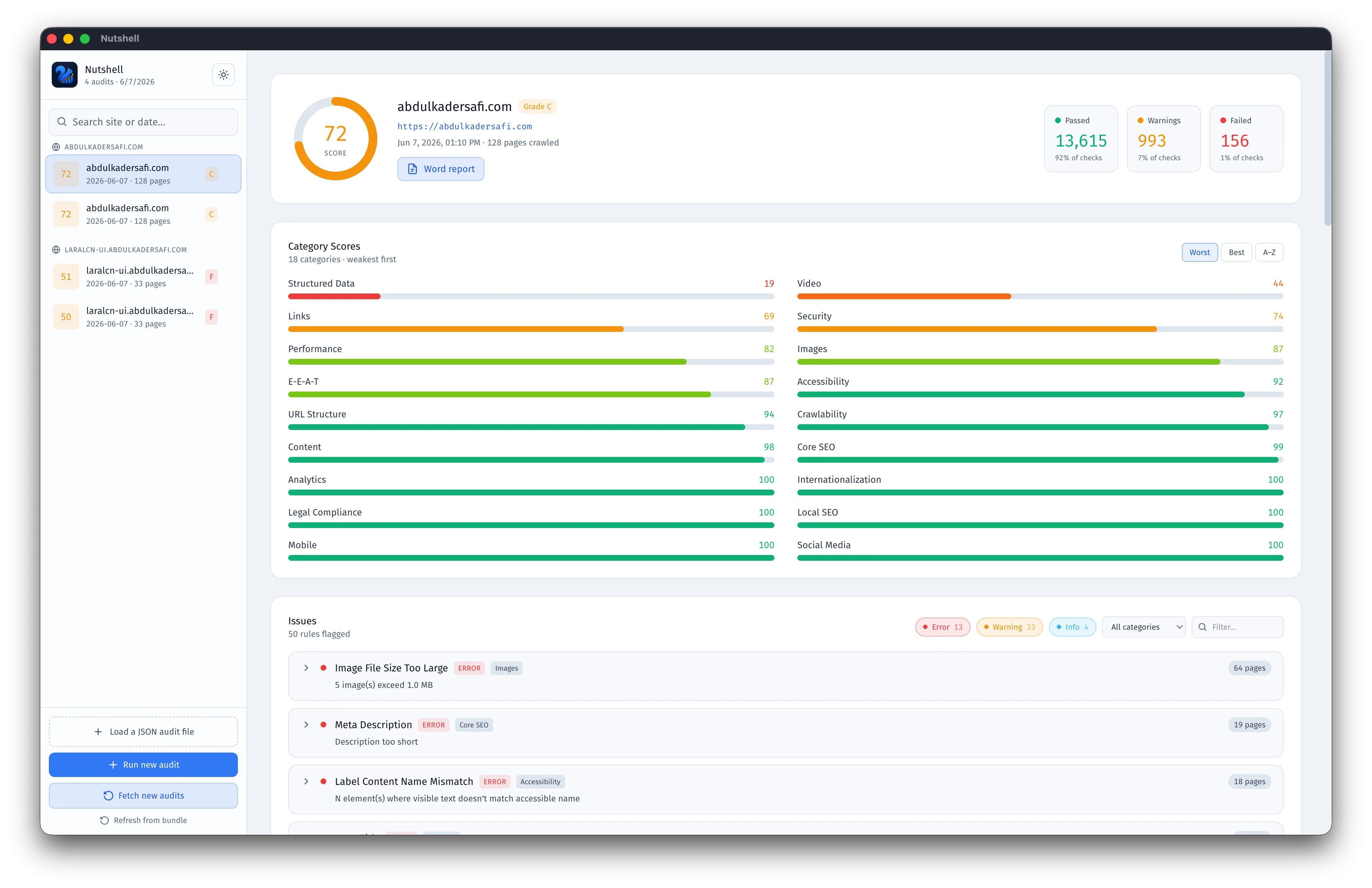 Nutshell: A desktop app for running and viewing squirrelscan website audits