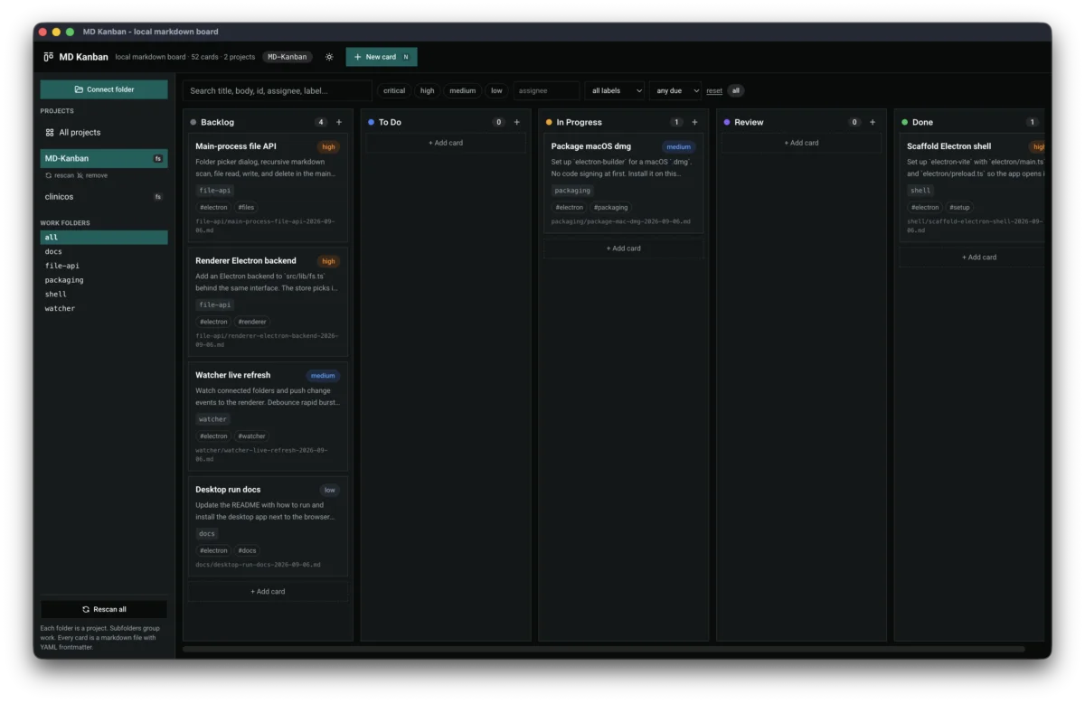 screenshot of MD Kanban