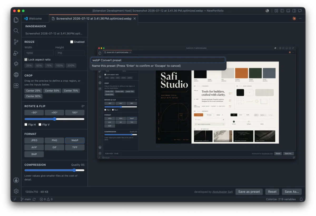 the Save as preset button in the editor panel