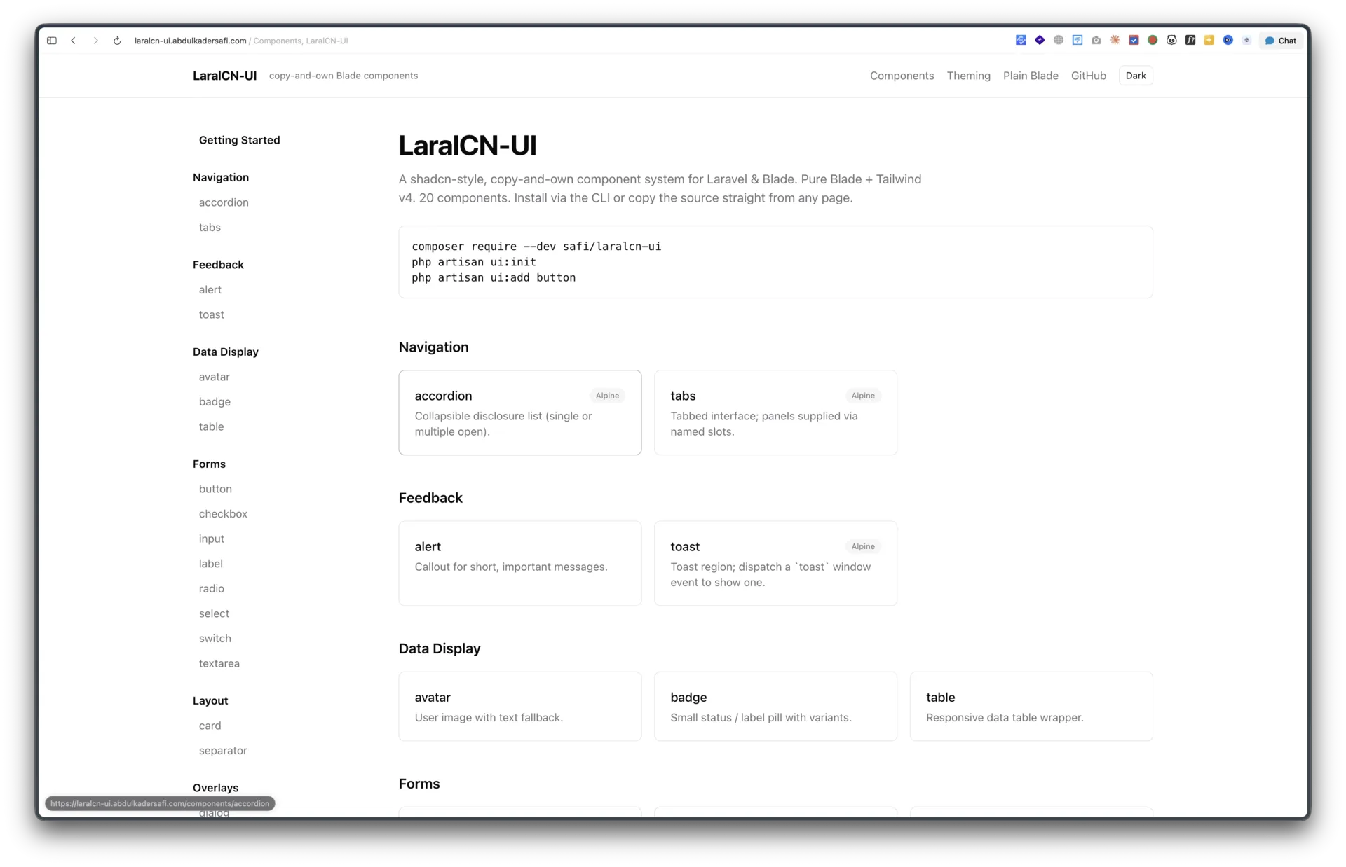 LaralCN-UI: A shadcn-style copy-and-own Blade component system for Laravel