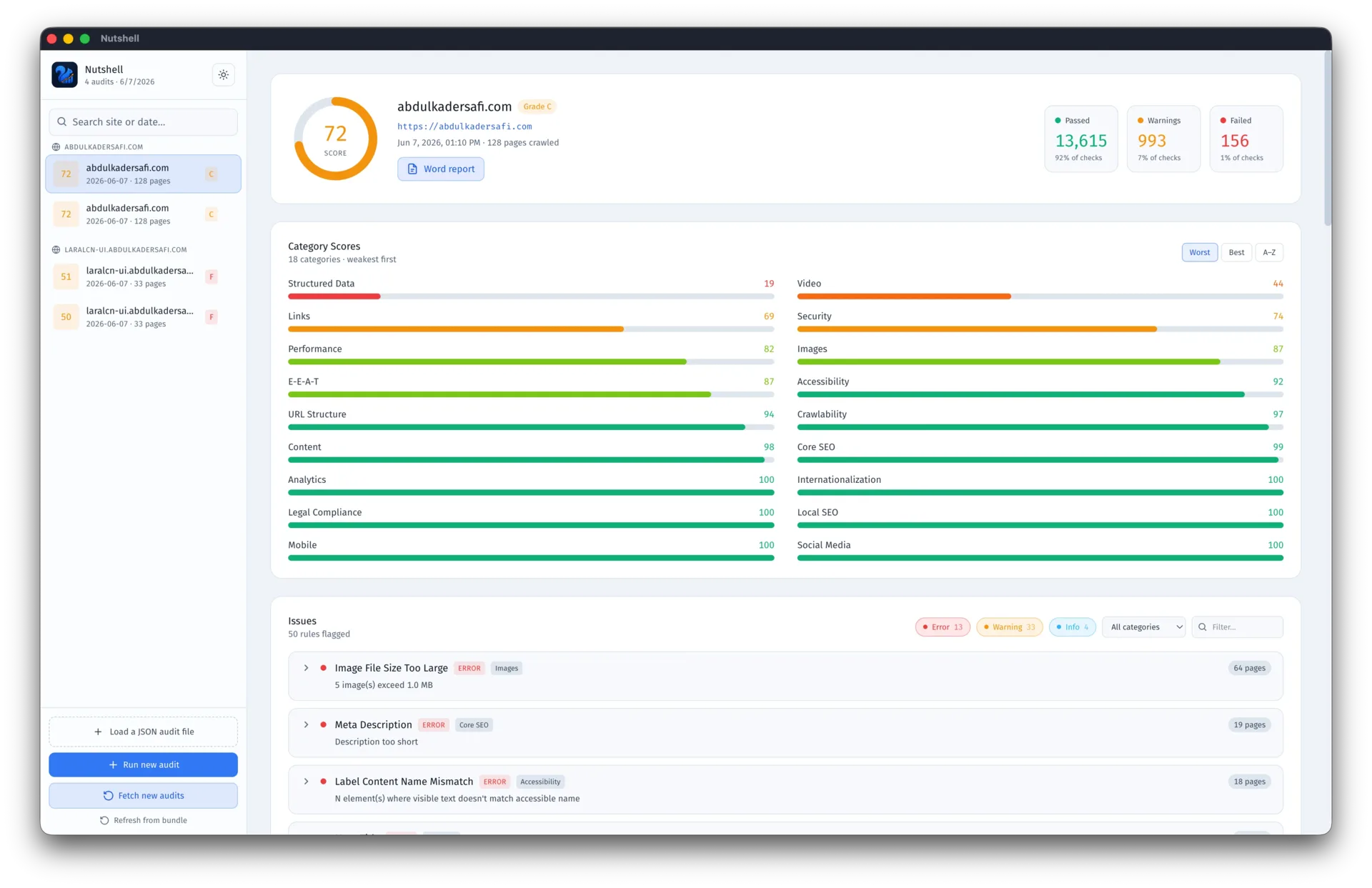 Nutshell: A desktop app for running and viewing squirrelscan website audits