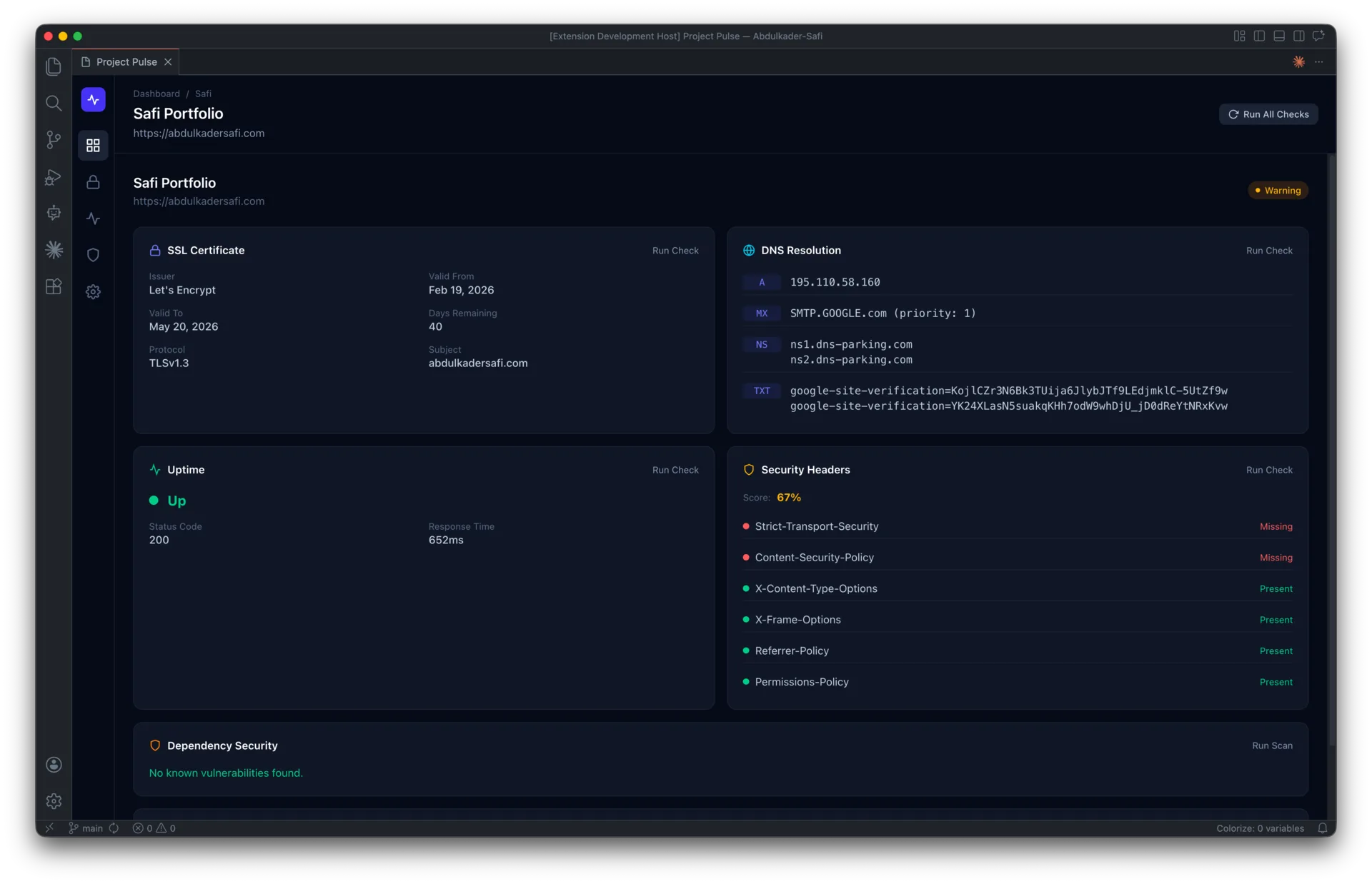 Project Pulse: Health Monitoring for VS Code screen 2