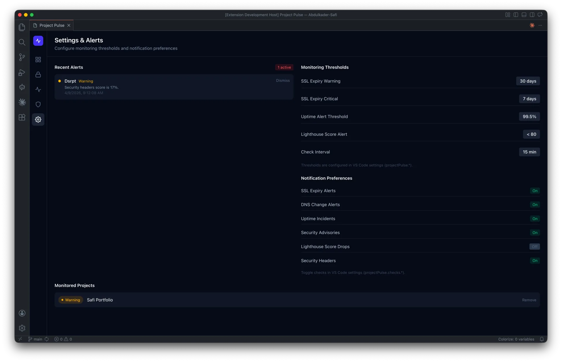 Project Pulse: Health Monitoring for VS Code screen 4