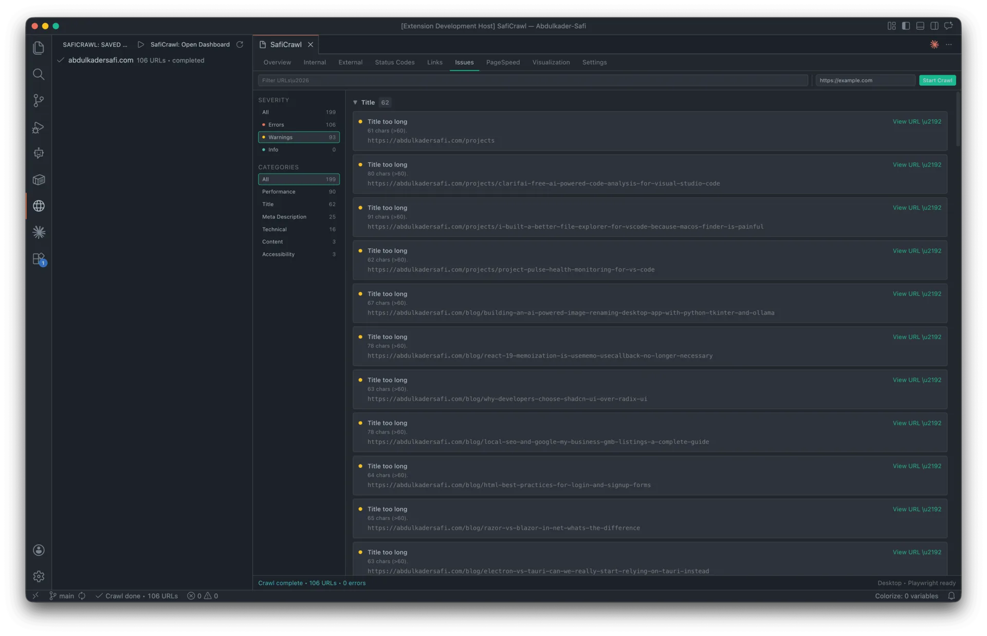 SafiCrawl: In-Editor Website Crawler & SEO Auditor for VS Code screen 1